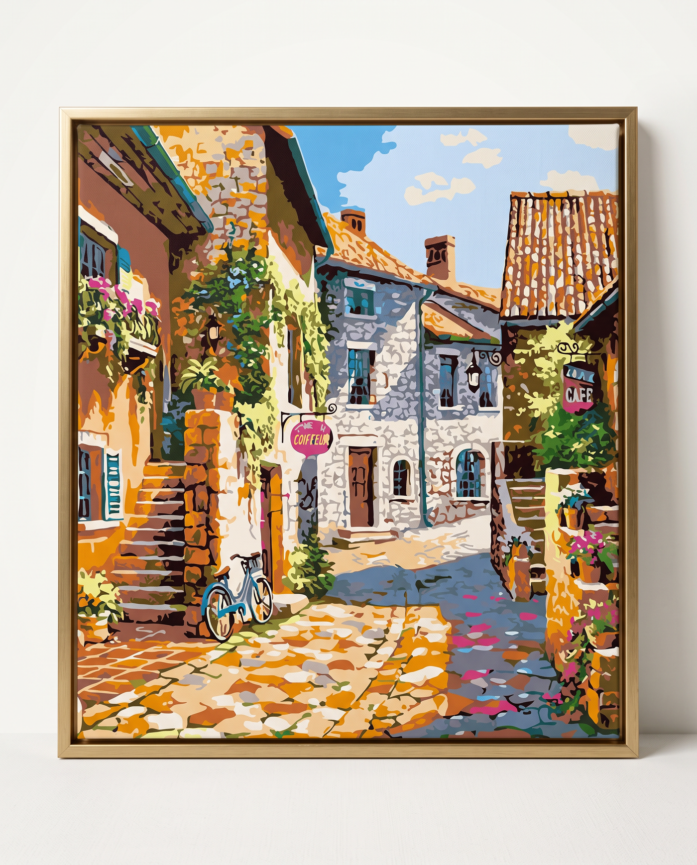 Provence Village paint by numbers, framed canvas