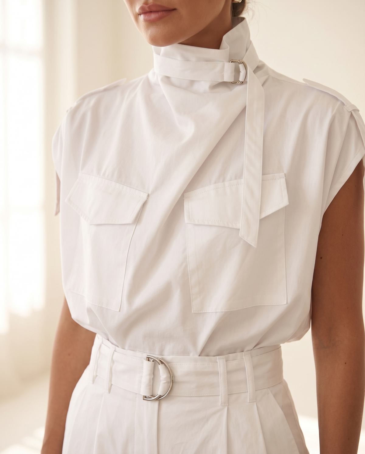 Luna Two-Piece Co-Ord Set, White, detail
