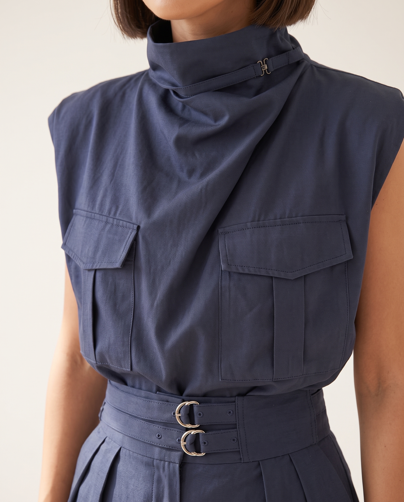 Luna Two-Piece Co-Ord Set, Navy, detail