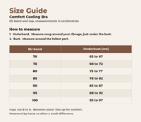 Comfort Cooling Bra, size guide