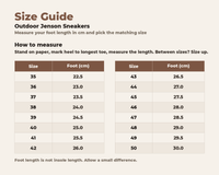 Outdoor Jenson Sneakers, size guide