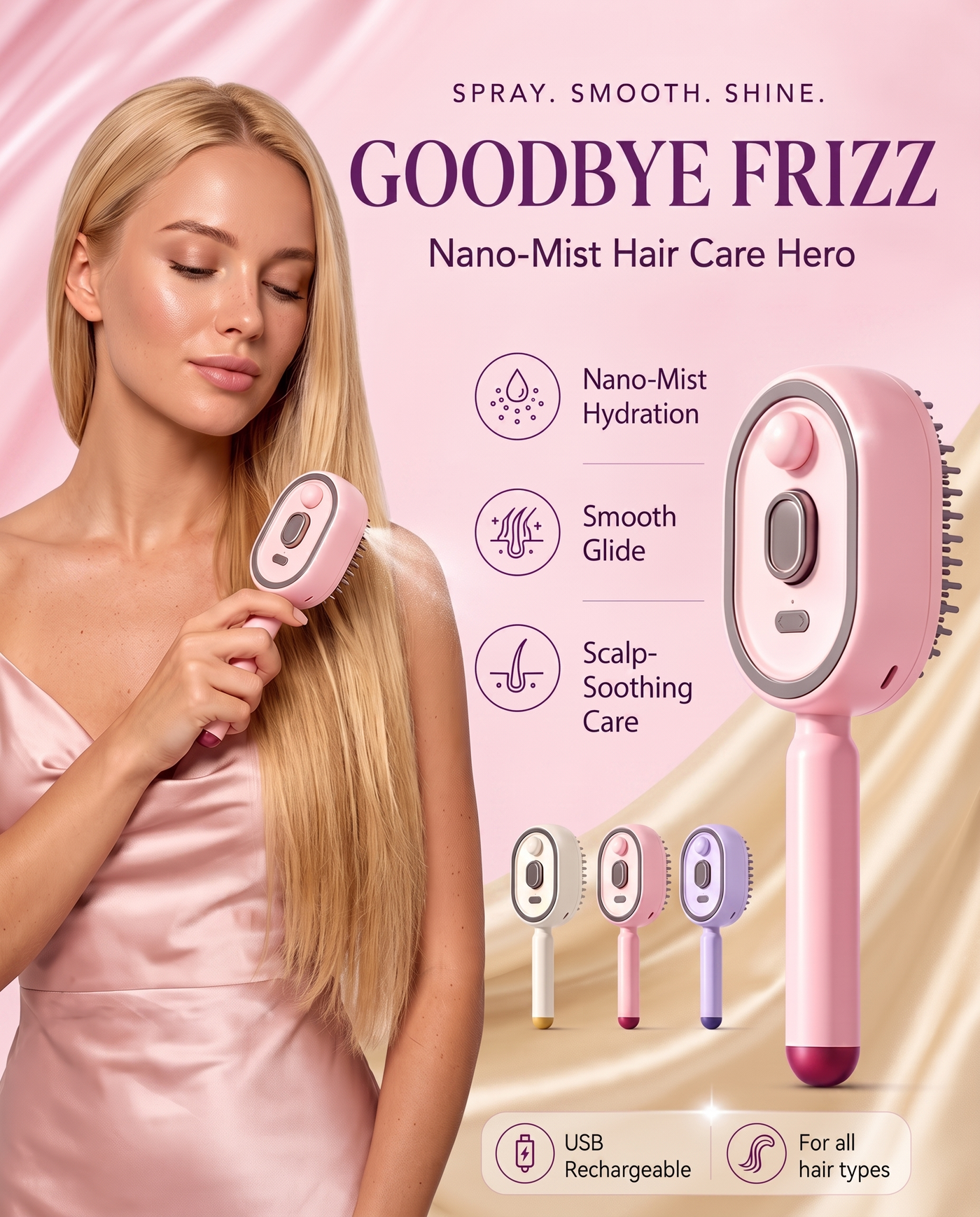 SilkMist Comb in Pink taming dry, knotted hair