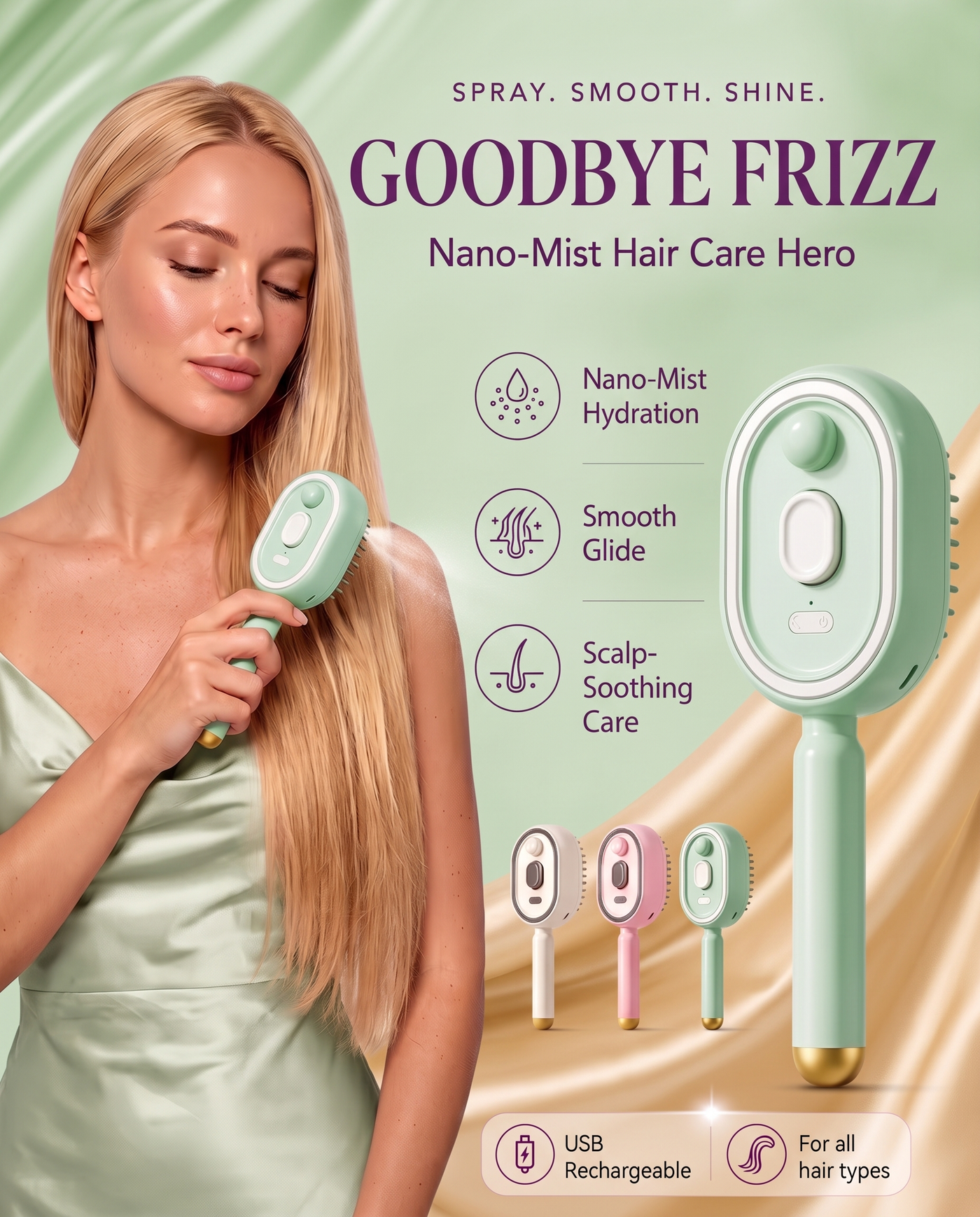 SilkMist Comb in Green taming dry, knotted hair