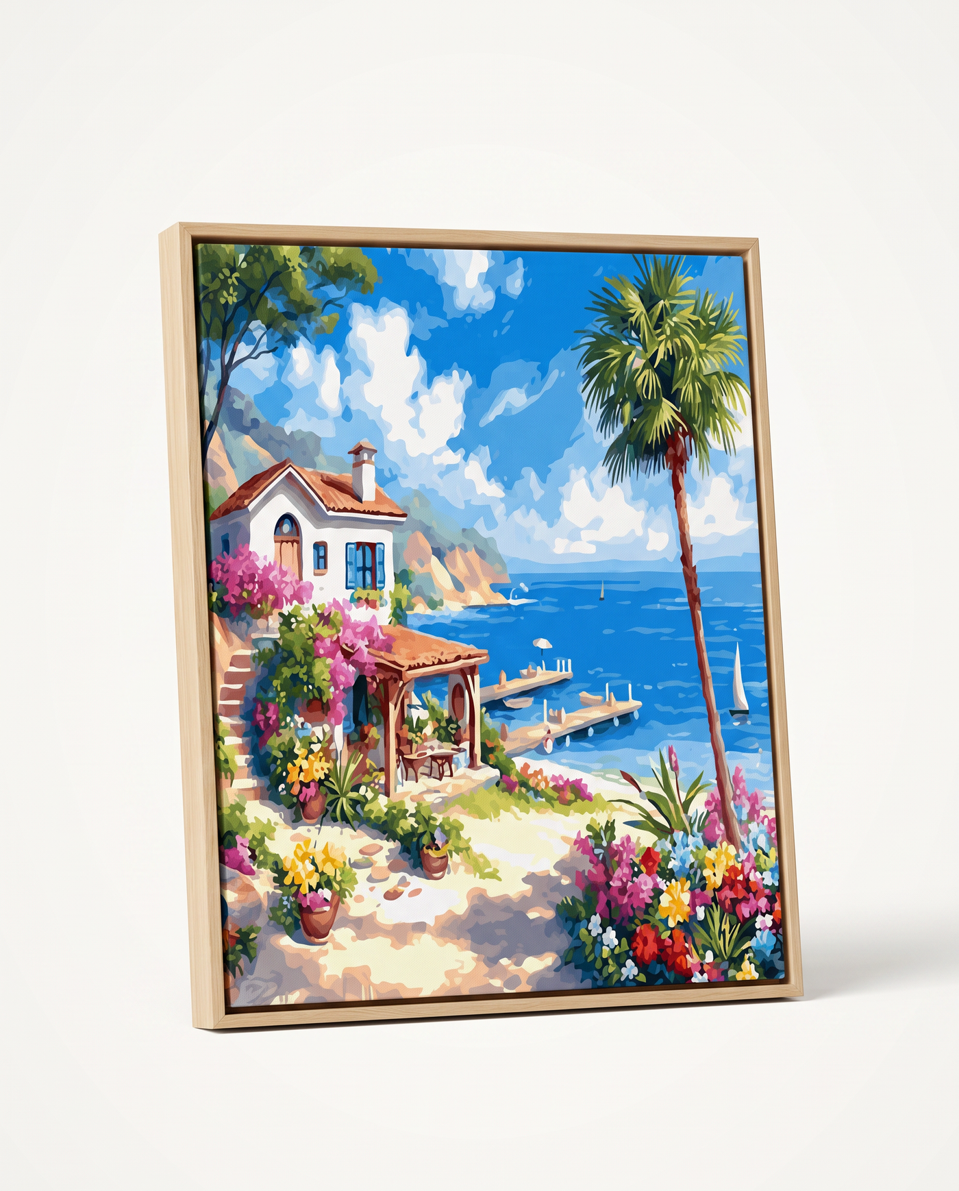 Mediterranean Bay paint by numbers, framed canvas