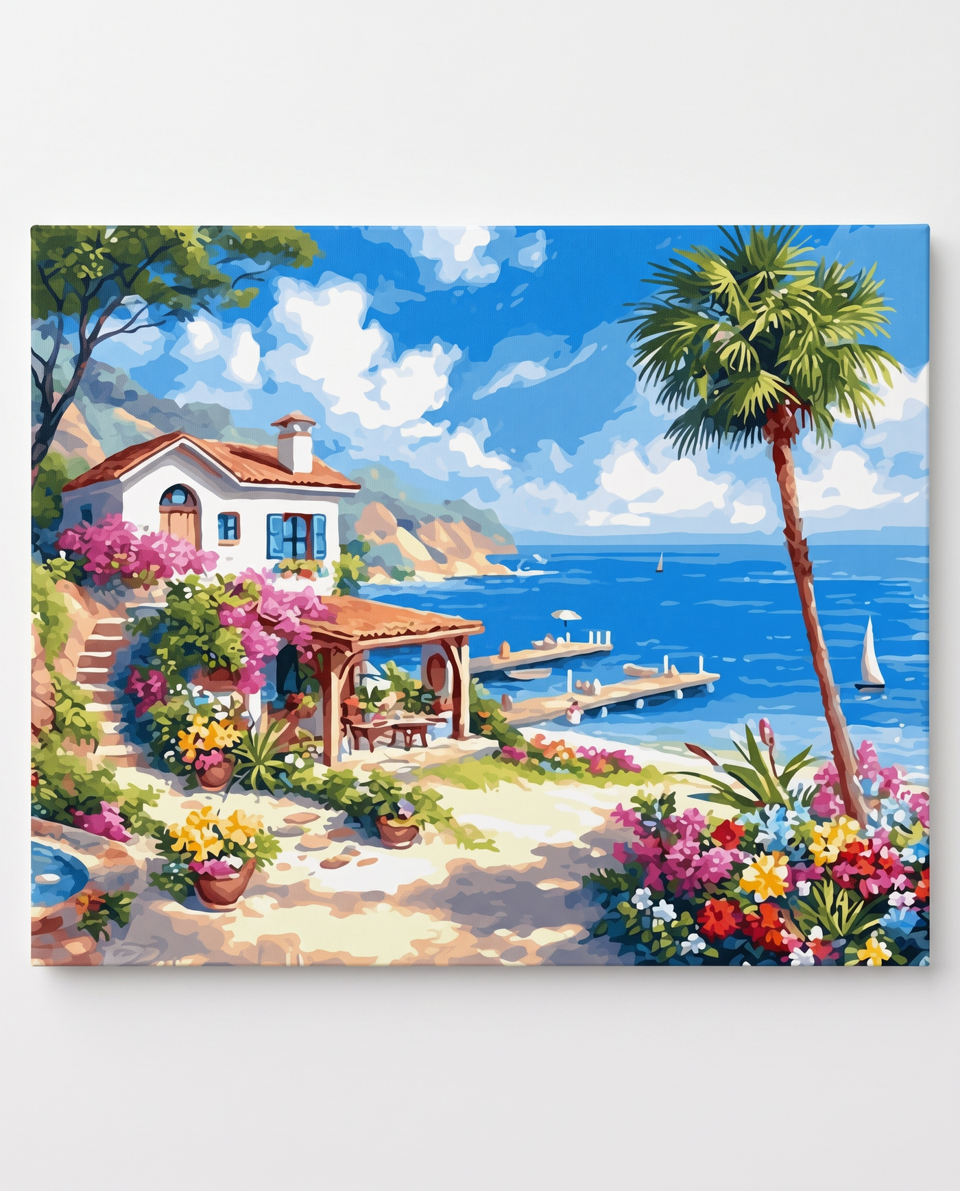 Mediterranean Bay paint by numbers, finished canvas