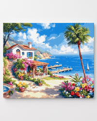 Mediterranean Bay paint by numbers, finished canvas