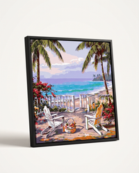 Tropical Beach paint by numbers, framed canvas