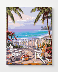 Tropical Beach paint by numbers, finished canvas