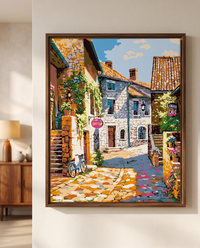 Provence Village paint by numbers, framed on the wall