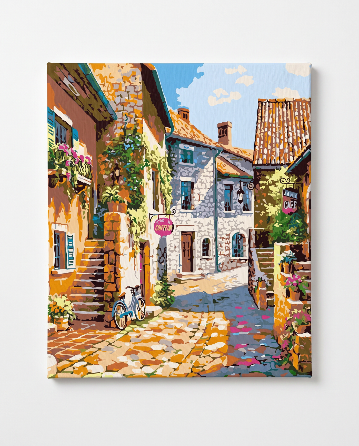 Provence Village paint by numbers, finished canvas