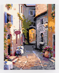 Riviera Café paint by numbers, finished canvas