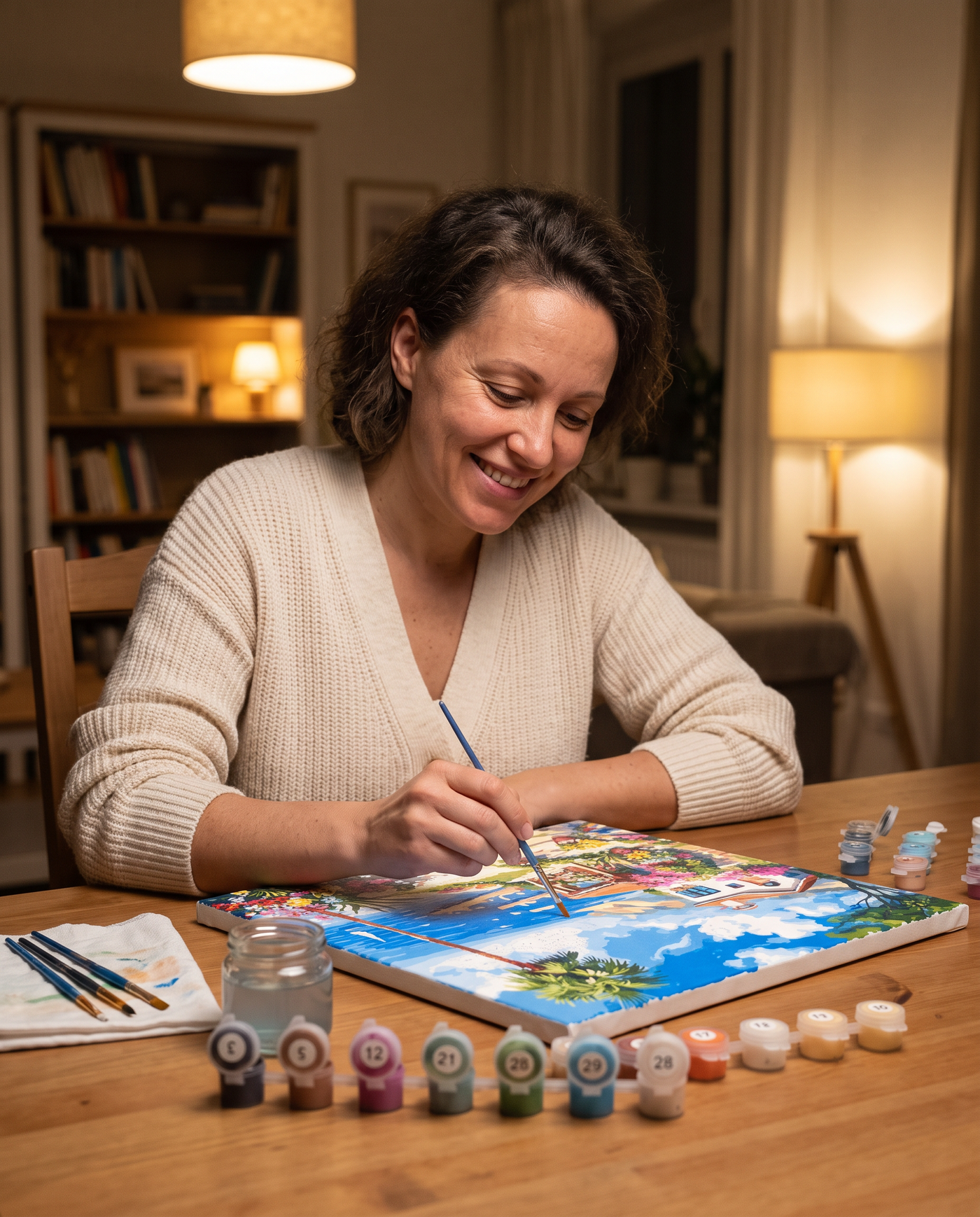 A beginner enjoying paint by numbers