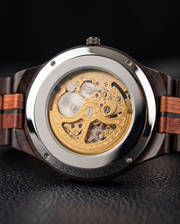 Green Sandalwood wooden watch, automatic movement caseback