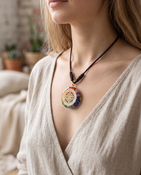 Natural Healing Crystal Necklace worn around the neck