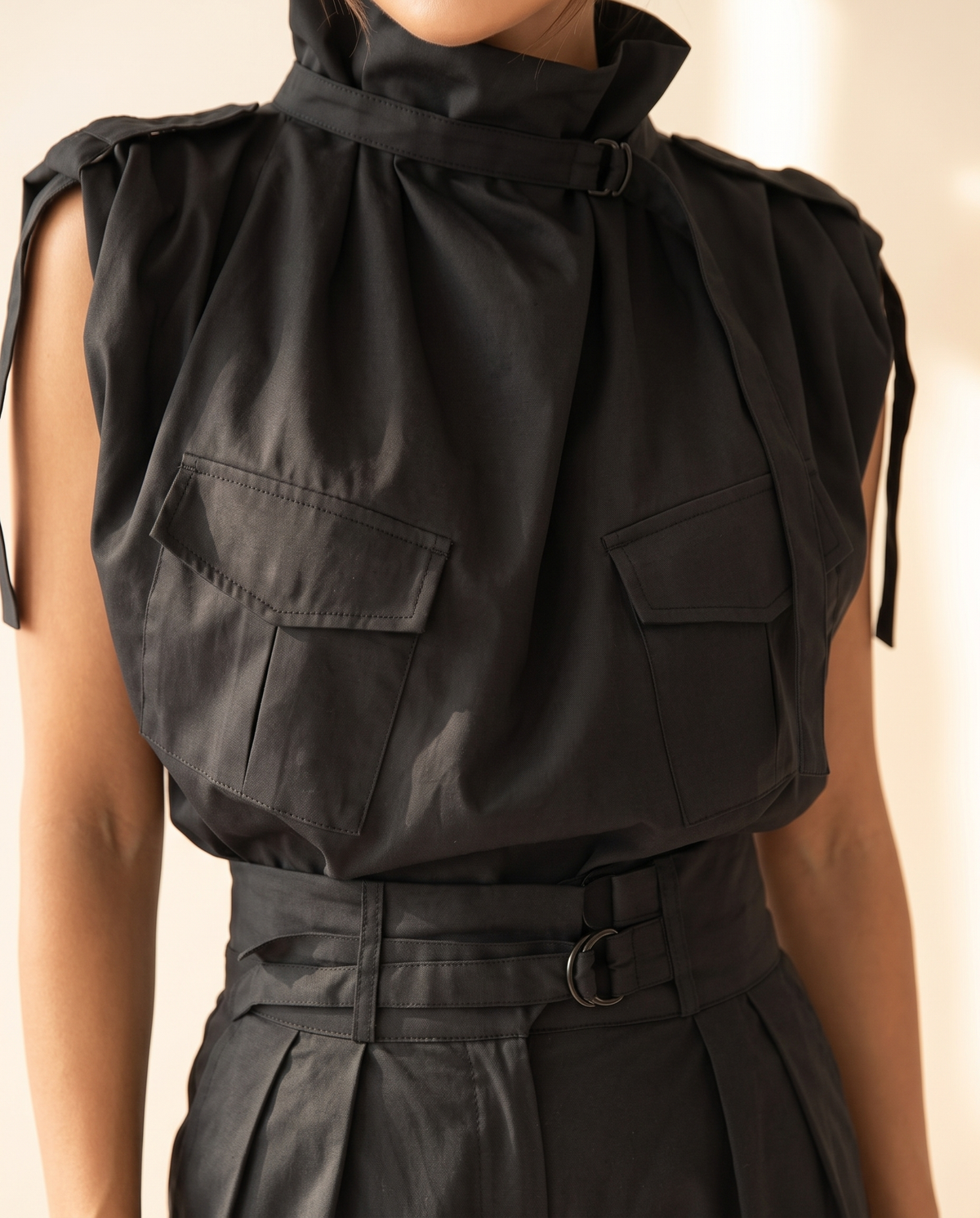 Luna Two-Piece Co-Ord Set, Black, detail