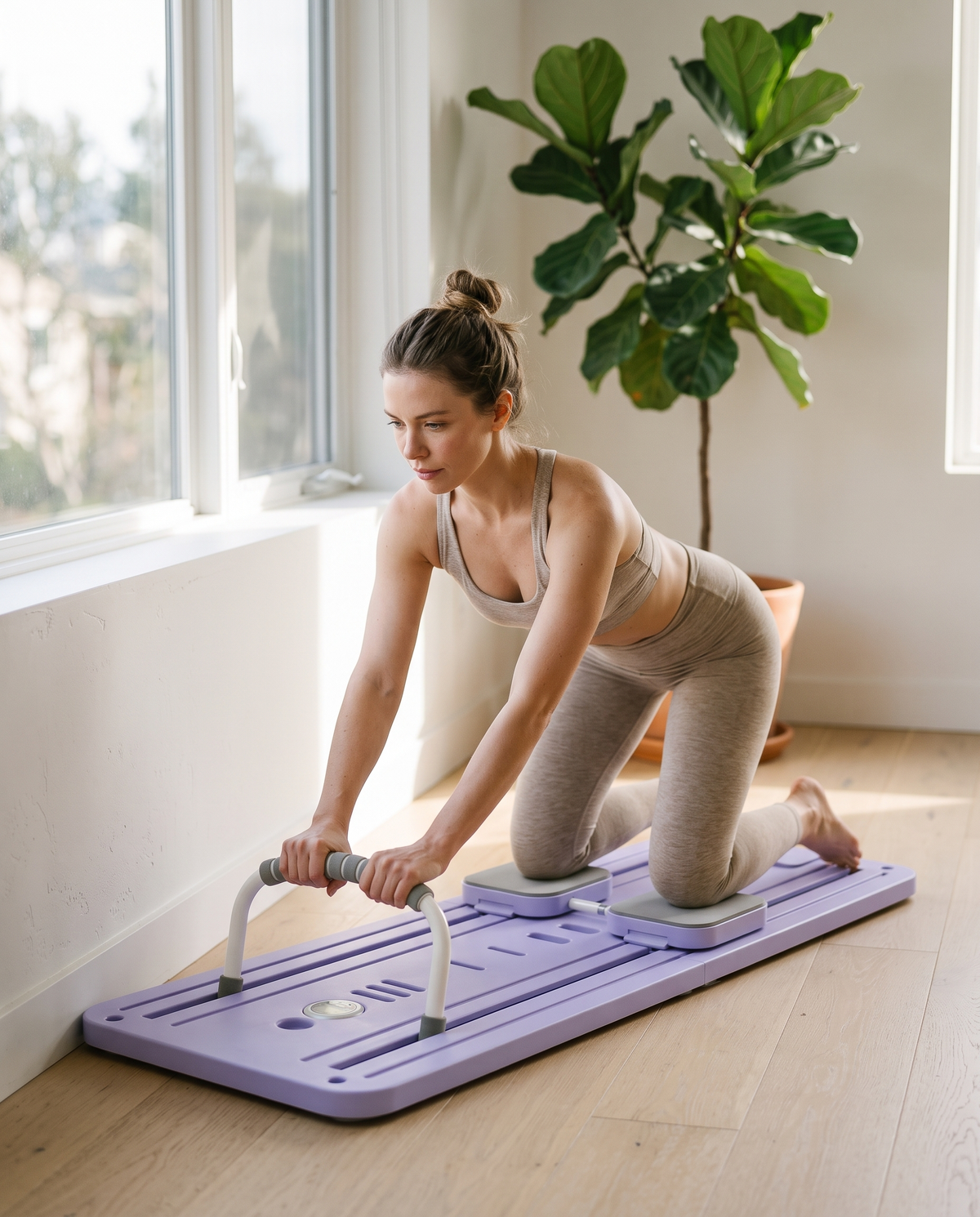Training on the purple board with knees on the sliding pads