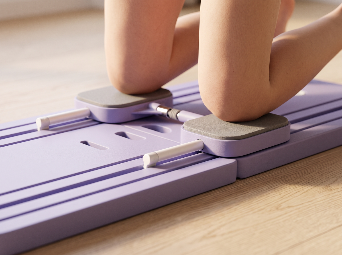 Knees on the sliding pads as they glide along the rails